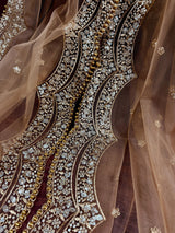 Beige Color Net Dupatta with Zari, Sequin and Beads | Beige Color Dupatta | Net Dupatta | Sequin Dupattas | Indian Dupatta for Lehanga