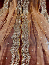 Beige Color Net Dupatta with Zari, Sequin and Beads | Beige Color Dupatta | Net Dupatta | Sequin Dupattas | Indian Dupatta for Lehanga