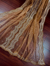 Beige Color Net Dupatta with Zari, Sequin and Beads | Beige Color Dupatta | Net Dupatta | Sequin Dupattas | Indian Dupatta for Lehanga