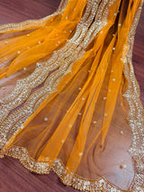 Mango Yellow Color Net Dupatta with Gold Zari, Sequin and Beads | Wedding Dupatta | Sequin Dupattas | Indian Dupatta for Lehanga