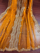 Mango Yellow Color Net Dupatta with Gold Zari, Sequin and Beads | Wedding Dupatta | Sequin Dupattas | Indian Dupatta for Lehanga