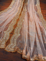 Pastel Peach Color Net Dupatta with Gold Zari, Sequin and Beads | Peach Color Wedding Dupatta | Sequin Dupattas | Indian Dupatta for Lehanga