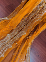Mango Yellow Color Net Dupatta with Gold Zari, Sequin and Beads | Wedding Dupatta | Sequin Dupattas | Indian Dupatta for Lehanga