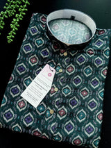 Green Color Soft Men Kurta with Ikkat Digital Prints | Soft Silk Kurta for Men | Men Ethnic Wear | Ethnic Men Wear in USA