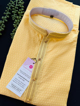 Light Weight Bright Yellow Color Men Kurta Pajama | Self Design embroidery Style | Mens Readymade Kurta for Wedding | Haldi Cermony Kurta