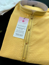 Light Weight Bright Yellow Color Men Kurta Pajama | Self Design embroidery Style | Mens Readymade Kurta for Wedding | Haldi Cermony Kurta