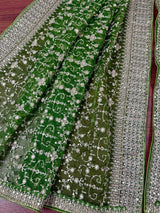 Statement Parrot Green Color Organza Silk Dupatta with Muted Gold Zari, Embroidery and Sequin | Wedding Dupatta | Dupatta for Lehangas