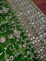 Statement Parrot Green Color Organza Silk Dupatta with Muted Gold Zari, Embroidery and Sequin | Wedding Dupatta | Dupatta for Lehangas