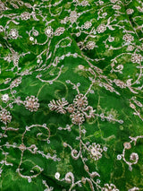 Statement Parrot Green Color Organza Silk Dupatta with Muted Gold Zari, Embroidery and Sequin | Wedding Dupatta | Dupatta for Lehangas