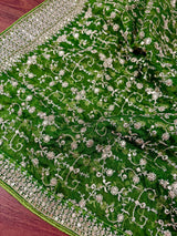 Statement Parrot Green Color Organza Silk Dupatta with Muted Gold Zari, Embroidery and Sequin | Wedding Dupatta | Dupatta for Lehangas