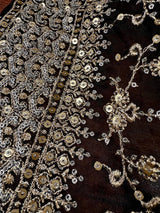 Statement Black Color Organza Silk Dupatta with Muted Gold Zari, Embroidery and Sequin | Wedding Dupatta | Dupatta for Lehangas