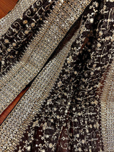 Statement Black Color Organza Silk Dupatta with Muted Gold Zari, Embroidery and Sequin | Wedding Dupatta | Dupatta for Lehangas