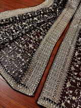 Statement Black Color Organza Silk Dupatta with Muted Gold Zari, Embroidery and Sequin | Wedding Dupatta | Dupatta for Lehangas