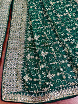 Statement Green Color Organza Silk Dupatta with Muted Gold Zari, Embroidery and Sequin – Style View – Kaash Collection