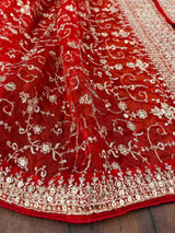 Statement Red Color Organza Silk Dupatta with Muted Gold Zari, Embroidery and Sequin | Wedding Dupatta | Dupatta for Lehangas