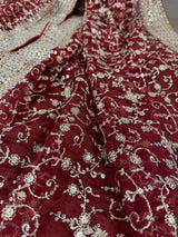 Statement Deep Maroon Color Organza Silk Dupatta with Muted Gold Zari, Embroidery and Sequin | Wedding Dupatta | Dupatta for Lehangas
