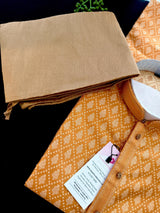 Orangish Yellow Banarasi Silk Kurta for Men | Wedding Kurta for Men | Readymade Men Kurta for Wedding