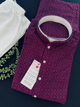 Deep Purple Color Chikankari Lucknowi Georgette Men Kurta Pajama Set with Lining | Chikhenkari Kurtas | Mens Ethnic Wear | Kaash Kurtas