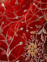 Red Color Soft Net Dupatta with Heavy Embroidery, Pearl and Zari | Dupatta for Lehangas | Dupatta for Gifts | Wedding Dupattas