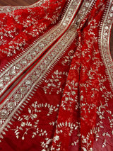 Red Color Organza Dupatta with Embroidery, Sequin and Zari | Muted Gold Zari Dupatta