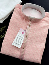 Baby Pink Men Kurta Pajama with Zari Weave work and Self Embroidery | Sherwani Style Kurta | Kurta Pajama for Men | Kurta Store