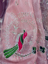 Pastel Baby Pink Color Tissue Net Dupatta with Sliver Zari | Parrot Motifs | Pink Color Dupatta | Dupatta for Gifts