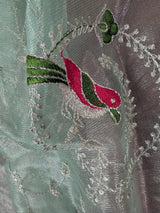 Pastel Ice Green Color Tissue Net Dupatta with Sliver Zari | Parrot Motifs | Blue Color Dupatta | Dupatta for Gifts