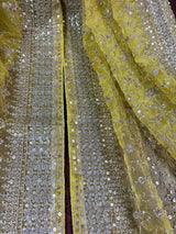 Statement Pastel Mehandi Green Color Organza Dupatta with Muted Gold Zari, Embroidery and Sequin | Wedding Dupatta | Dupatta for Lehanga