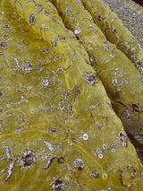 Statement Pastel Mehandi Green Color Organza Dupatta with Muted Gold Zari, Embroidery and Sequin | Wedding Dupatta | Dupatta for Lehanga