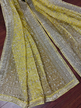 Statement Pastel Mehandi Green Color Organza Dupatta with Muted Gold Zari, Embroidery and Sequin | Wedding Dupatta | Dupatta for Lehanga