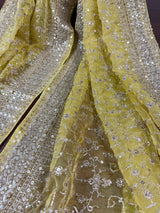 Statement Pastel Mehandi Green Color Organza Dupatta with Muted Gold Zari, Embroidery and Sequin | Wedding Dupatta | Dupatta for Lehanga