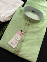 Pista Green Men’s Kurta Pajama in Raw Silk with Self Design | Wedding & Festival Wear | Gift for Him