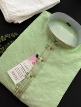 Pista Green Men’s Kurta Pajama in Raw Silk with Self Design | Wedding & Festival Wear | Gift for Him