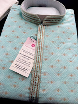 Grand Pastel Sea Blue Color Men Kurta Pajama with Gorgeous design Pattern embedded with Zari Weave Work | Men Ethnic Wear | Wedding Wear