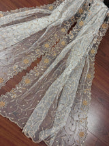 Off White Color Soft Net Dupatta with Heavy Embroidery, Pearl and Zari | Dupatta for Lehangas | Dupatta for Gifts | Wedding Dupattas