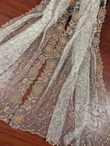 Off White Color Soft Net Dupatta with Heavy Embroidery, Pearl and Zari | Dupatta for Lehangas | Dupatta for Gifts | Wedding Dupattas