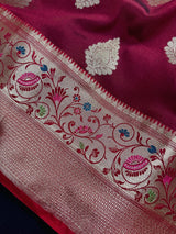 Statement Wine Color Banarasi Semi Katan Silk Saree with Meenakari and Gold Zari Weave