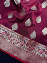 Statement Wine Color Banarasi Semi Katan Silk Saree with Meenakari and Gold Zari Weave
