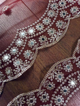 Maroon Color Soft Net Dupatta with Muted Gold Zari and Artifical Mirror | Dupatta for Lehanga | Wedding Dupatta | Dupatta for Suit