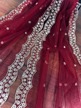 Maroon Color Soft Net Dupatta with Muted Gold Zari and Artifical Mirror | Dupatta for Lehanga | Wedding Dupatta | Dupatta for Suit