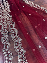 Maroon Color Soft Net Dupatta with Muted Gold Zari and Artifical Mirror | Dupatta for Lehanga | Wedding Dupatta | Dupatta for Suit
