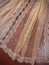 Beige Color Soft Net Dupatta with Muted Gold Zari and Artifical Mirror | Dupatta for Lehanga | Wedding Dupatta | Dupatta for Suit