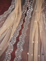 Beige Color Soft Net Dupatta with Muted Gold Zari and Artifical Mirror | Dupatta for Lehanga | Wedding Dupatta | Dupatta for Suit