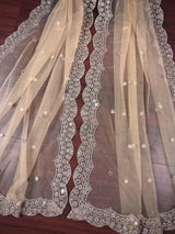 Beige Color Soft Net Dupatta with Muted Gold Zari and Artifical Mirror | Dupatta for Lehanga | Wedding Dupatta | Dupatta for Suit