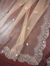 Beige Color Soft Net Dupatta with Muted Gold Zari and Artifical Mirror | Dupatta for Lehanga | Wedding Dupatta | Dupatta for Suit