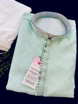 Pastel Green Soft Silk Men Kurta Pajama with Self Design material | Mens Ethnic Wear | Kurta for Men | Wedding Kurta for Men