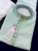 Pastel Green Soft Silk Men Kurta Pajama with Self Design material | Mens Ethnic Wear | Kurta for Men | Wedding Kurta for Men