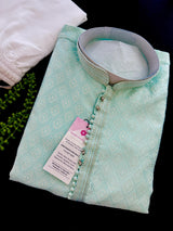 Pastel Green Soft Silk Men Kurta Pajama with Self Design material | Mens Ethnic Wear | Kurta for Men | Wedding Kurta for Men