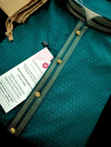 Light Weight Teal Green Color Men Kurta Pajama | Self Design embroidery Style | Mens Readymade Kurta for Wedding | Kurta Pajama