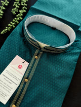 Light Weight Teal Green Color Men Kurta Pajama | Self Design embroidery Style | Mens Readymade Kurta for Wedding | Kurta Pajama